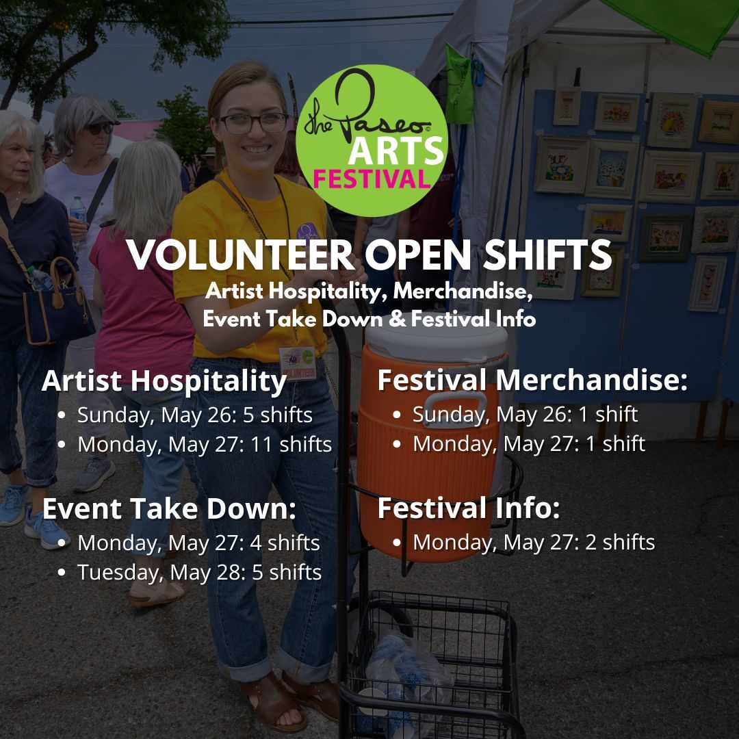 The 2024 Paseo Arts Festival is only one month away! However, we still need your help to make this event possible. Here is the complete list of open shifts across the duration of the festival. Sign up by clicking the link below! buff.ly/34nJGUW