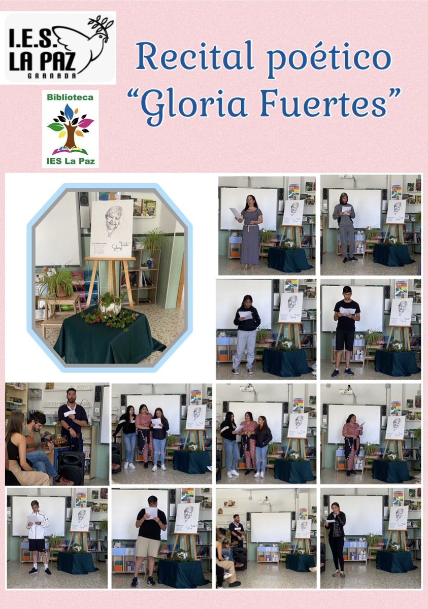 IESLaPazGranada's tweet photo. El alumnado del #IESLaPazGranada conoce a #GloriaFuertes en el #recitalpoético organizado por #BecreaLaPaz en la X #SemanaLetras Gracias al profesorado de lengua: Sharif, Reyes y Elena por vuestro trabajo ❤️ https://t.co/xPyBS39JfU