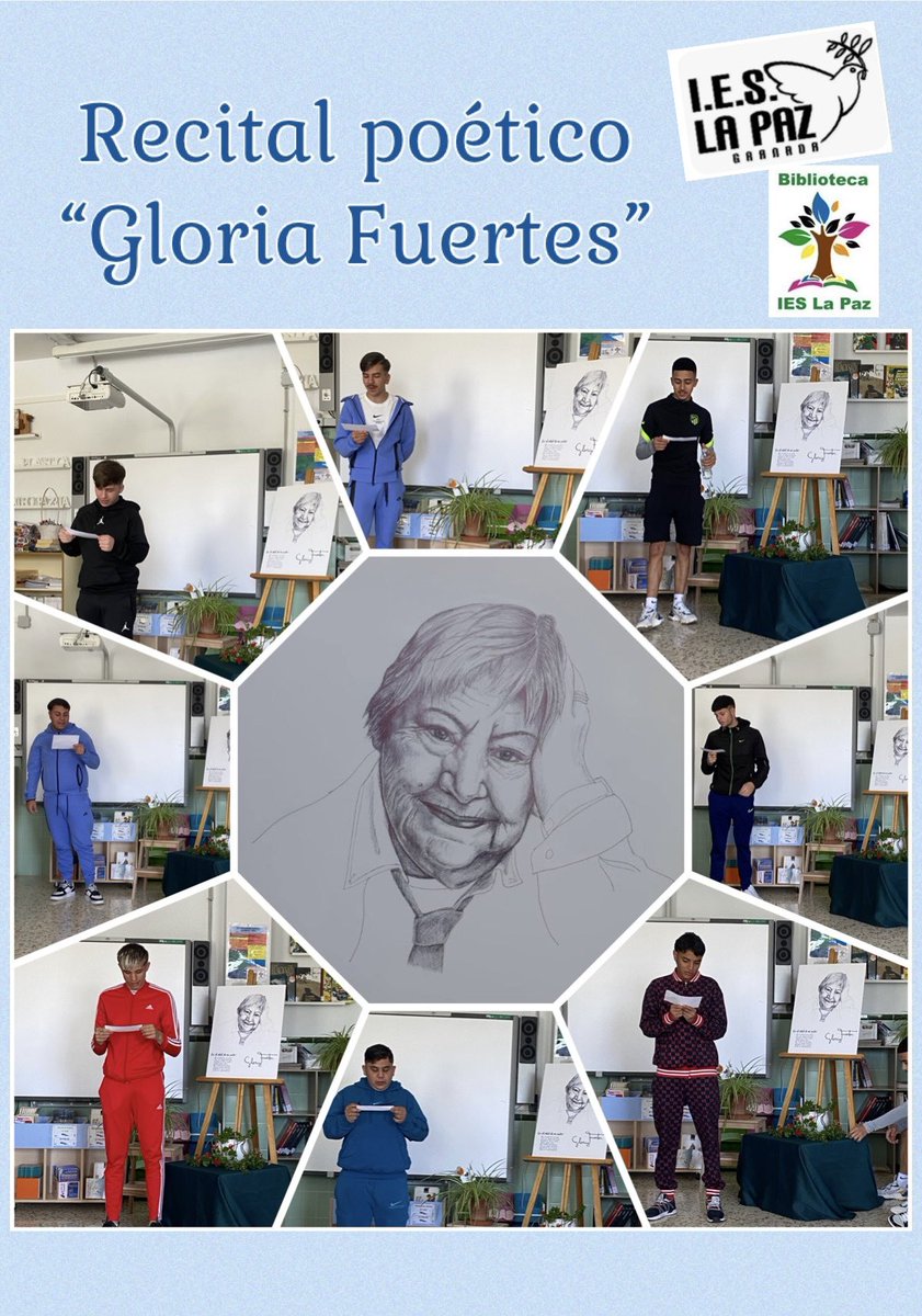IESLaPazGranada's tweet photo. El alumnado del #IESLaPazGranada conoce a #GloriaFuertes en el #recitalpoético organizado por #BecreaLaPaz en la X #SemanaLetras Gracias al profesorado de lengua: Sharif, Reyes y Elena por vuestro trabajo ❤️ https://t.co/xPyBS39JfU