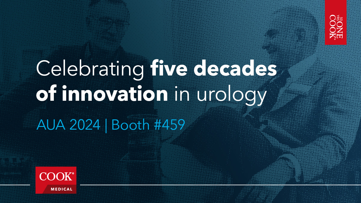 For over 50 years, Cook has been a pioneer in urology, developing products that meet patient needs. Stop by our booth (#459) to help us celebrate and try your hand with one of our game-changing nitinol extractors at our skills challenge. #50yearsOneCook. cookmedical.com/uro50