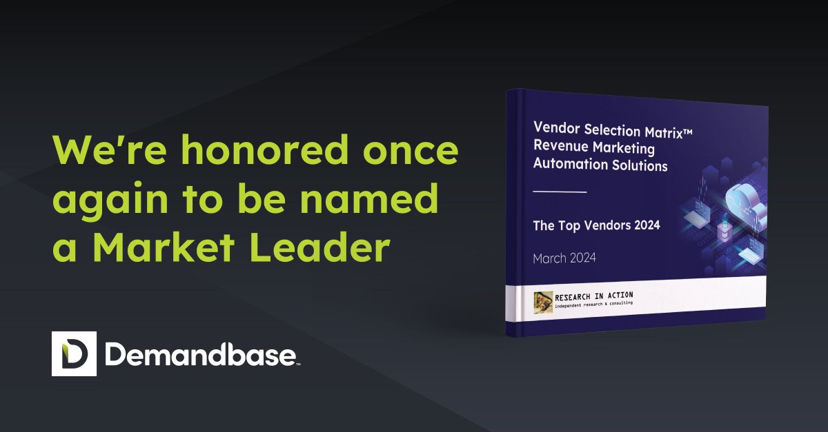 🏆 We're thrilled to share some fantastic news! Demandbase has been recognized as a Market Leader for 2024 by Research In Action on its Vendor Selection Matrix™ for Revenue Marketing Automation Solutions! 🚀 Get all the details here: bit.ly/4aPYn08