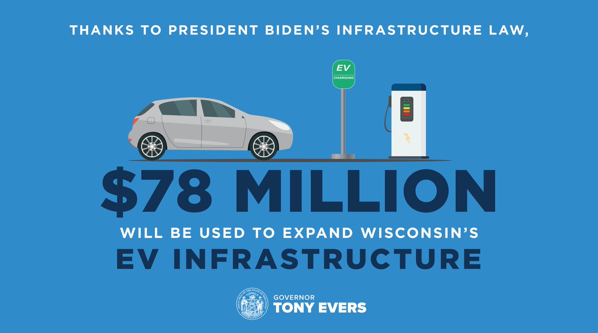 I signed historic legislation that will allow us to expand our EV infrastructure statewide and help build our clean energy future with $78 million through @POTUS' Bipartisan Infrastructure Law. Together, we're building the 21st-century infrastructure Wisconsinites deserve.