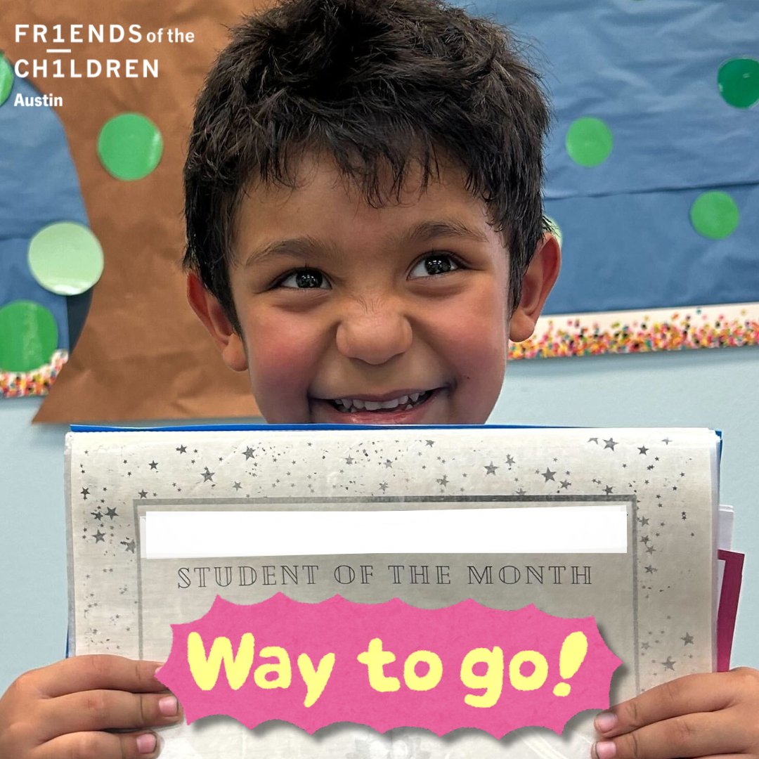 *Tanner received Student of the Month in his classroom for demonstrating positive behavior every day in music! Way to go, Tanner! #FriendsATX #Friends #mentoring #school #celebrate #achievements