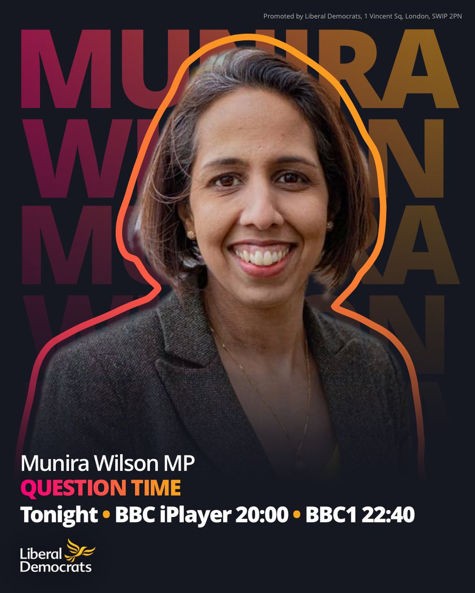 Tune into BBC1 tonight from 22:40 to catch @munirawilson on Question Time, straight after the News at Ten, or follow along here for updates! #bbcqt