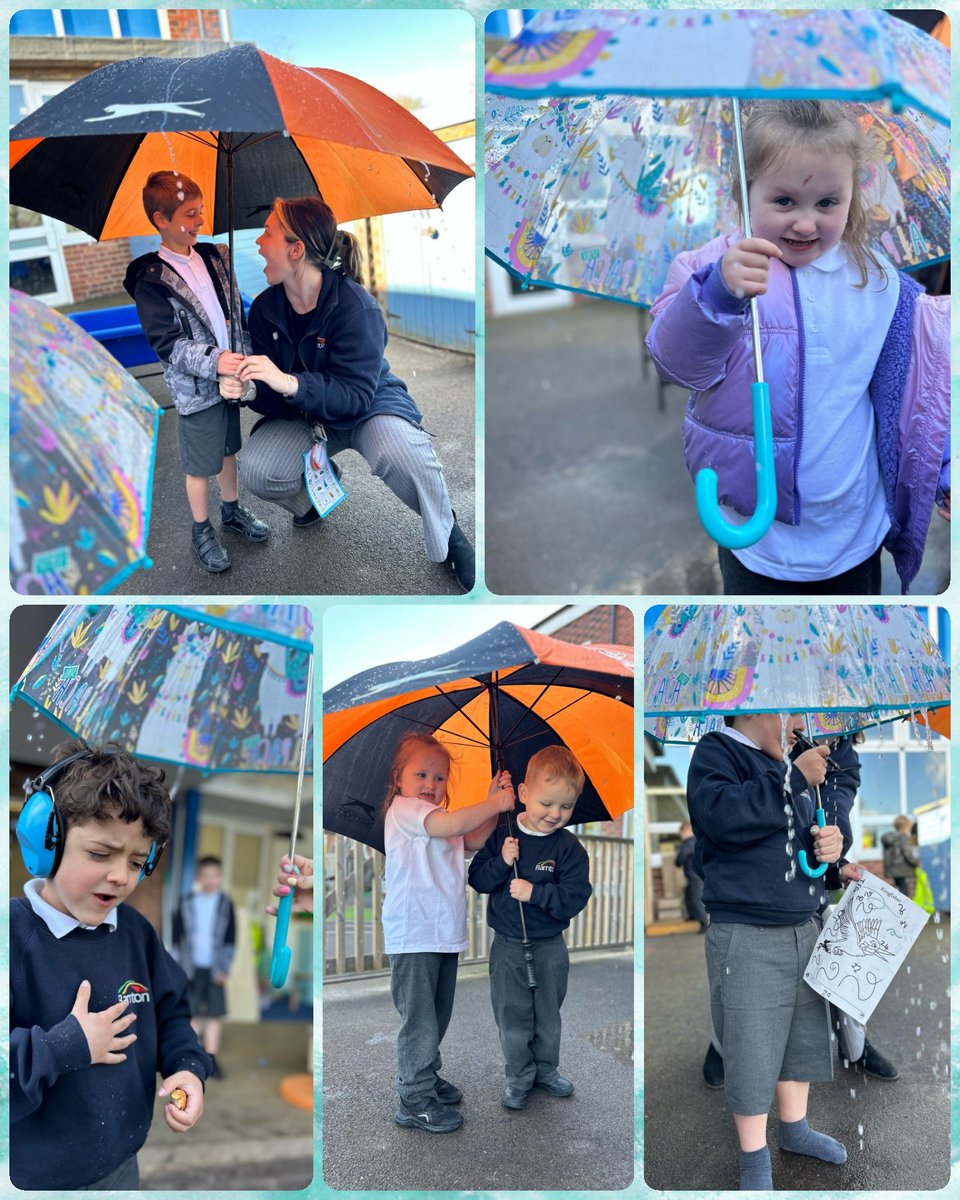 Yesterday we enjoyed singing 'Pitter patter rain drops' while standing under the umbrellas so we didn't get wet 💦 @BarntonMissP @BarntonMissR