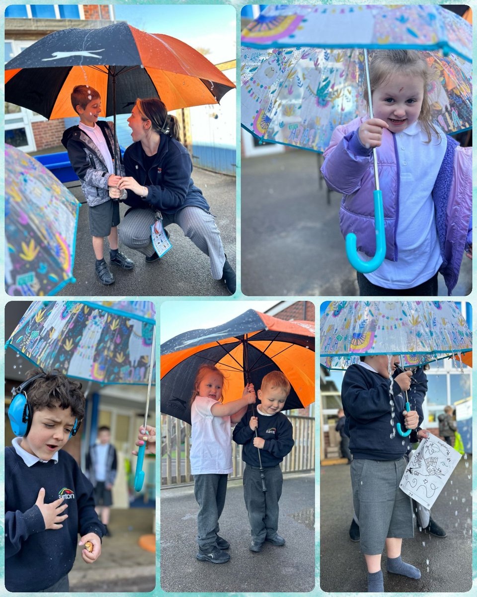 Yesterday we enjoyed singing "Pitter patter rain drops" while standing under the umbrellas so we didn't get wet 💦
<a href="/BarntonMissP/">Miss Pearce</a> <a href="/BarntonMissR/">Miss Rutter</a>