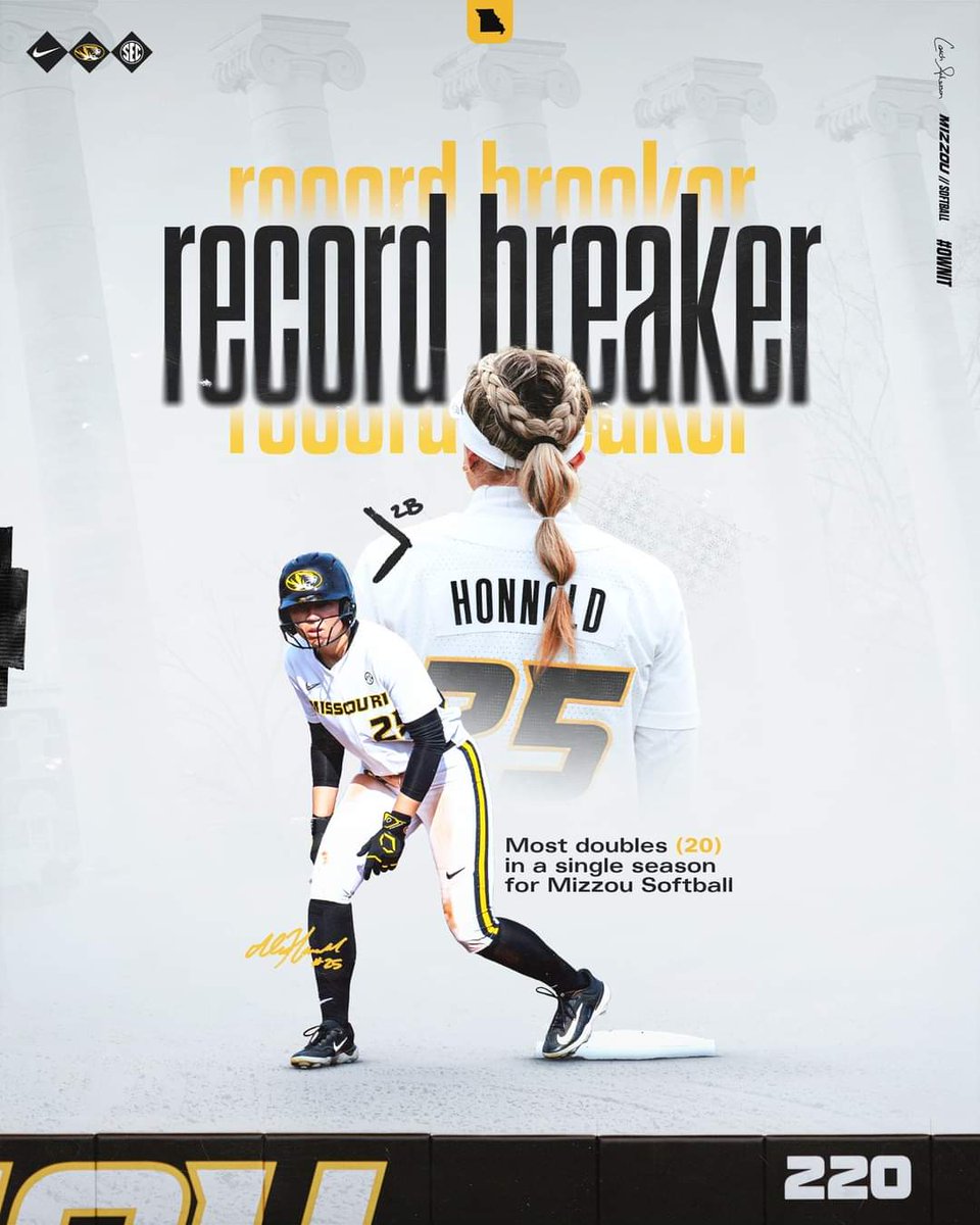 Iowa Premier National alum @alex_honnold22 continues to paint the record book @MizzouSoftball !! Thatta Girl Alex! #IPFPRIDE 💛🖤💛🖤💛🖤