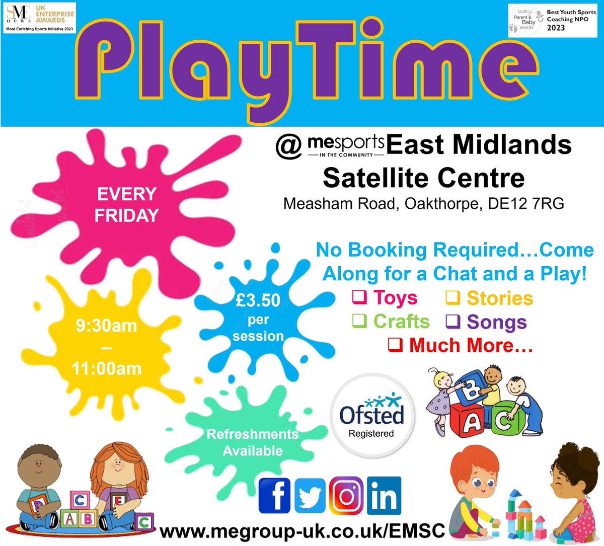 Come and join us for PlayTime🧸🎨🎶📚TOMORROW at East Midlands Satellite Centre!! 

No need to book, just drop by and join in. 

#playtime #toddleractivities #stayandplay
