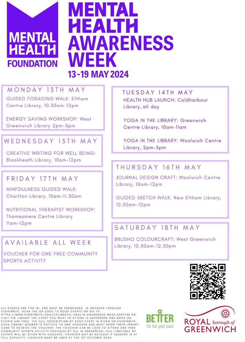 Happy to launch our programme for Mental Health Awareness Week. We have a week full of different activities, all free and welcoming to all adults. If you require any assistance with attending please email Patrick.malone@gll.org . You can book on here: eventbrite.com/cc/mental-heal…