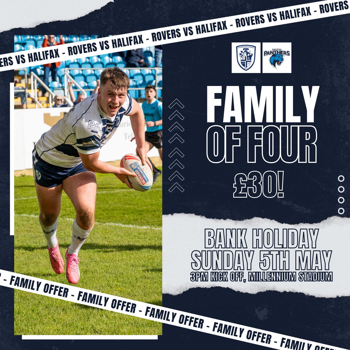 Be with us at the Millennium Stadium on Bank Holiday Sunday! ☀️ 🏉 We face Halifax on Sunday 5th May and a family ticket (2 adults, 2 juniors) can be purchased for just £30!! 😱 Email martin.vickers@featherstonerovers.co.uk to take advantage!! Don’t miss out ‼️ #BlueWall