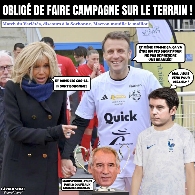 Il s’entraîne, vu qu’il finira au ballon !

----------
#bfn #breakingfakenews #humour  #mème #Macron  #football  #variétésclubdefrance #match #PiecesJaunes  #DiscoursSurLEurope  #Sorbonne #electionseuropeennes  

Suivez-moi ! 😜