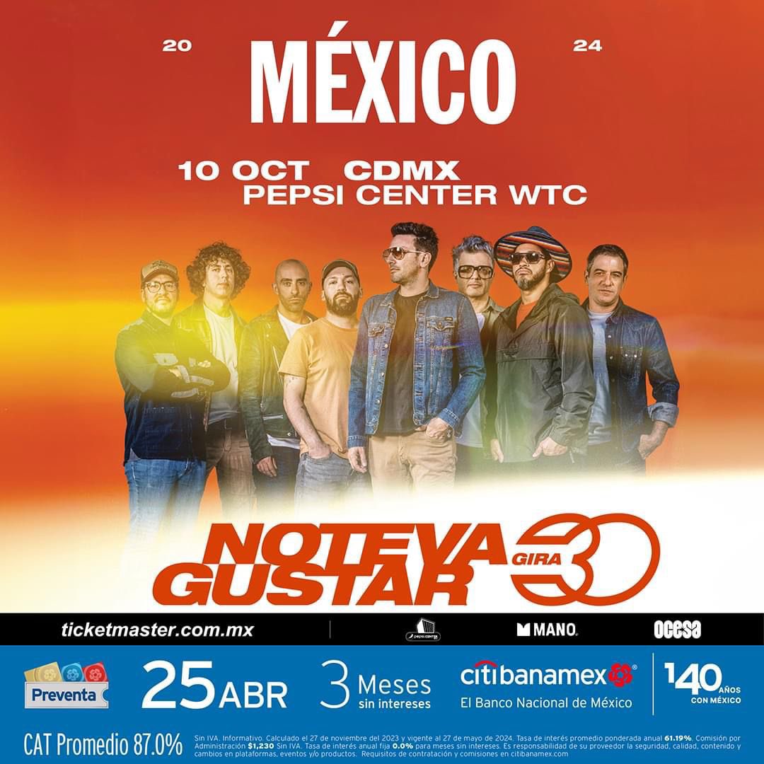 La banda @ntvgoficial regresa a tierras aztecas para su gira de los 30 años.🇲🇽✨

¿A quién vemos por allá?👀🫣

#NoTeVaGustar #NTVG30 #Pepsicenterwtc #conciertoscdmx #conciertosmexico