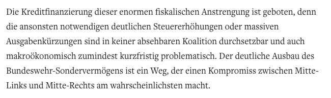 In der @welt plädieren @OrdoliberalBG und @MSchularick dafür, weitere dringend notwendige Investitionen in die deutsche/europäische Verteidigung über neue Kredite zu finanzieren - nicht über Steuererhöhungen oder Ausgabenkürzungen. welt.de/debatte/kommen…