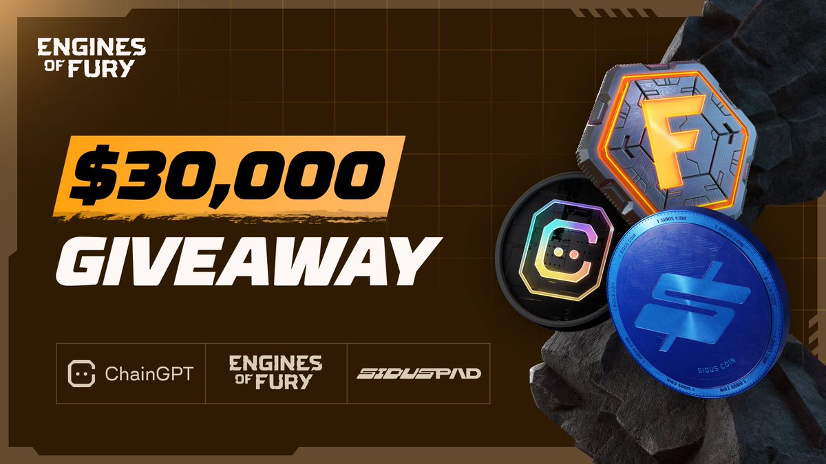 🚨 $30,000 Mega Giveaway to celebrate upcoming @EnginesofFury IDO on @ChainGPT_Pad @siduspad launchpads! Don't miss your chance to join the best communities in web3 & share the rewards pool: $10,000 in $FURY $10,000 in $SIDUS $10,000 in $CGPT Join via Gleam:…