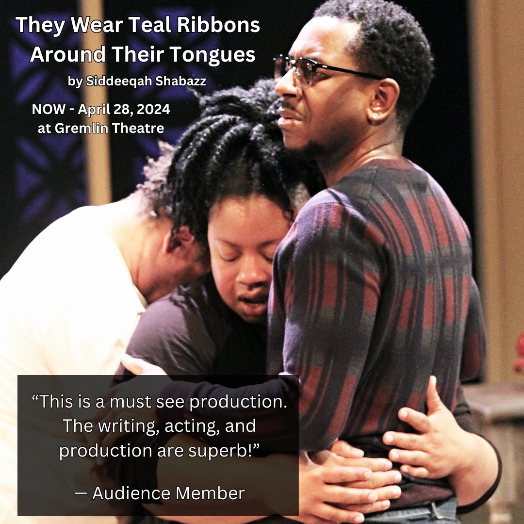 fullcirclethr's tweet image. Performance tonight @ 7:30 pm: THEY WEAR TEAL RIBBONS AROUND THEIR TONGUES by Siddeeqah Shabazz!

Directed by Lester Mayers    
Running April 17 - 28, 2024 at Gremlin Theatre   
Only 4 Performances Left

GET TICKETS NOW: fullcircletheatermn.org/tickets  
All Tickets Pay As You&apos;re Able