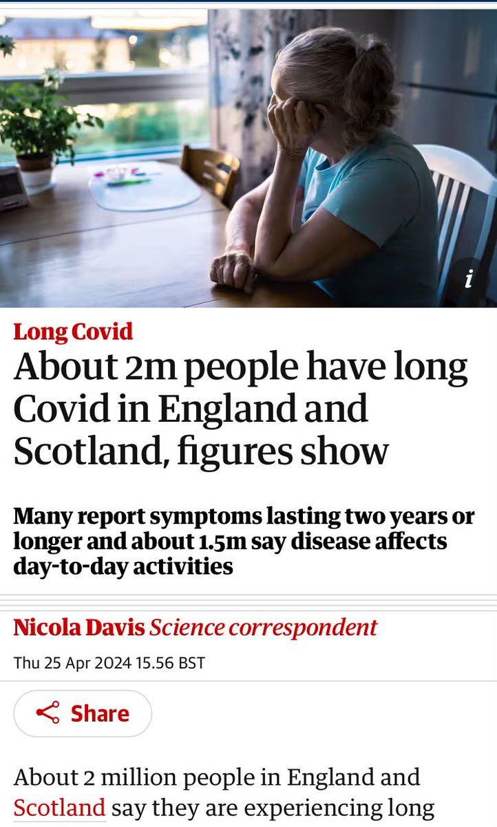 “Long Covid is unfortunately a problem that cannot be ignored....We need to continue to invest heavily in research to better understand and treat #LongCovid, as well as to provide support for those suffering.” Well put @drsimonwilliams @guardian theguardian.com/society/2024/a…