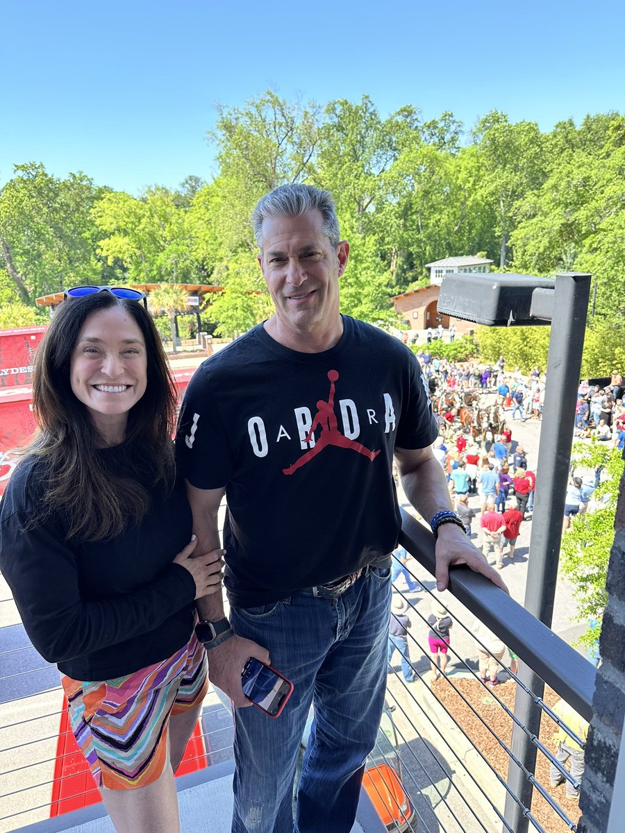 Renee and me in front of the Budweiser Clydesdales behind our offices. Fun morning. EB