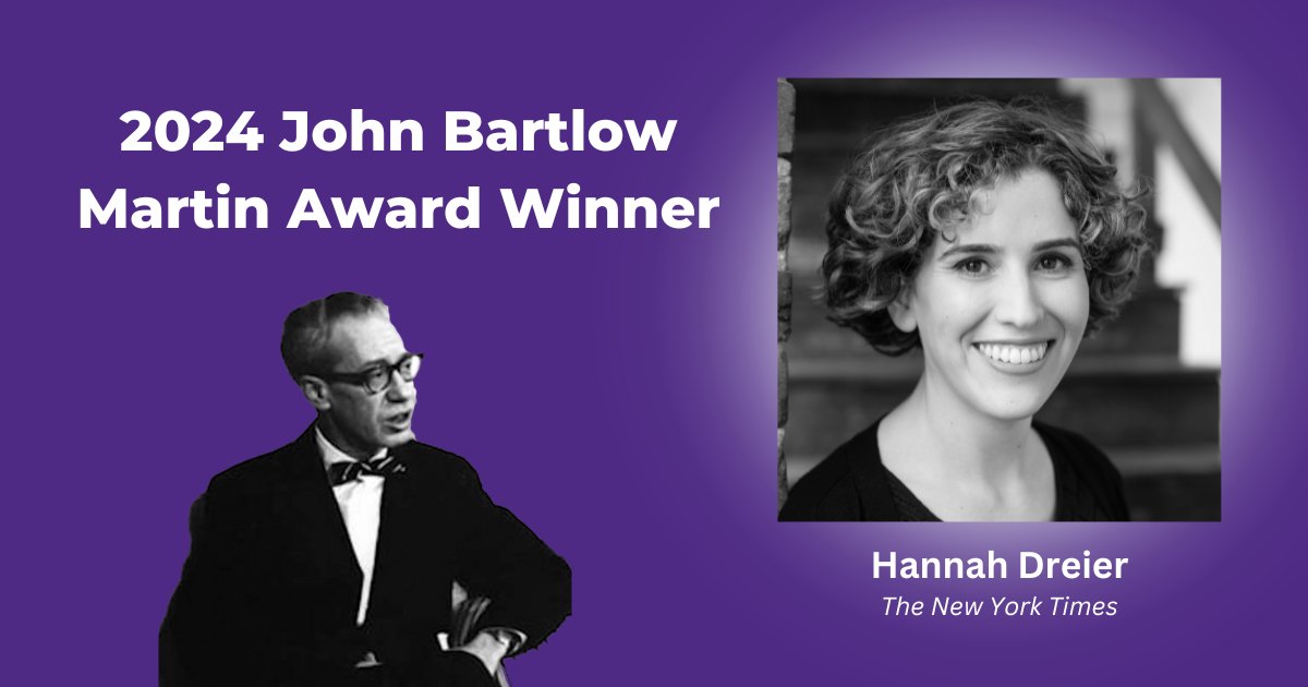 Congratulations to @hannahdreier of @nytimes for being the recipient of the 2024 John Bartlow Martin Award for Public Interest Magazine Journalism. Read more about Dreier and our honorable mention award winners: spr.ly/6014bQVDO