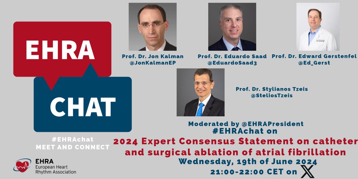 This was the #EHRAchat for today! #EHRAchat round 3 is set for 19th of June 2024 with @SteliosTzeis @Ed_Gerst @JonKalmanEP & @EduardoSaad3 on 2024 Expert consensus statement of catheter & surgical AF ablation @escardio @HRSonline @LAHRSonline1 @APHRSOfficial #EHRA_ESC