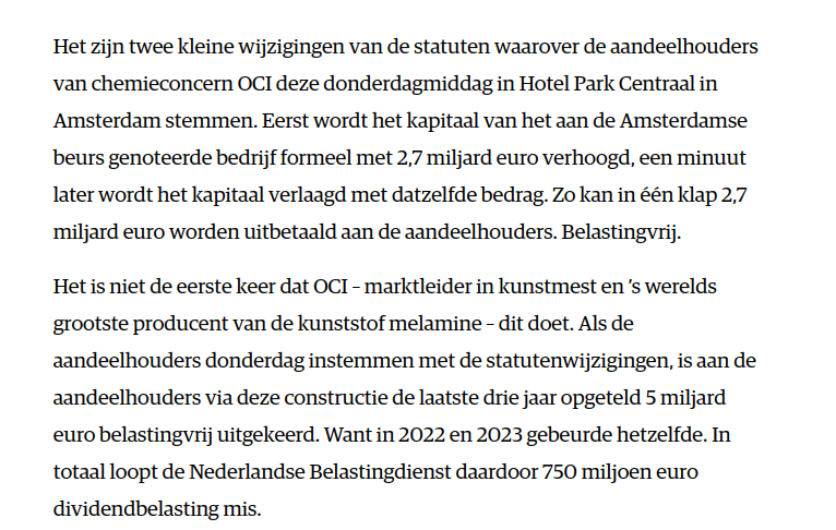 Vandaag volgde ik het debat over het #Toeslagenschandaal en ondertussen las ik dit:
nrc.nl/nieuws/2024/04…
En dit is niet eens illegaal; het mag gewoon van de wet. Eerder maakten o.a #AkzoNobel, #TomTom en #Ahold gebruik van de kapitaalteruggave.
Archief:
archive.is/fs7Iy