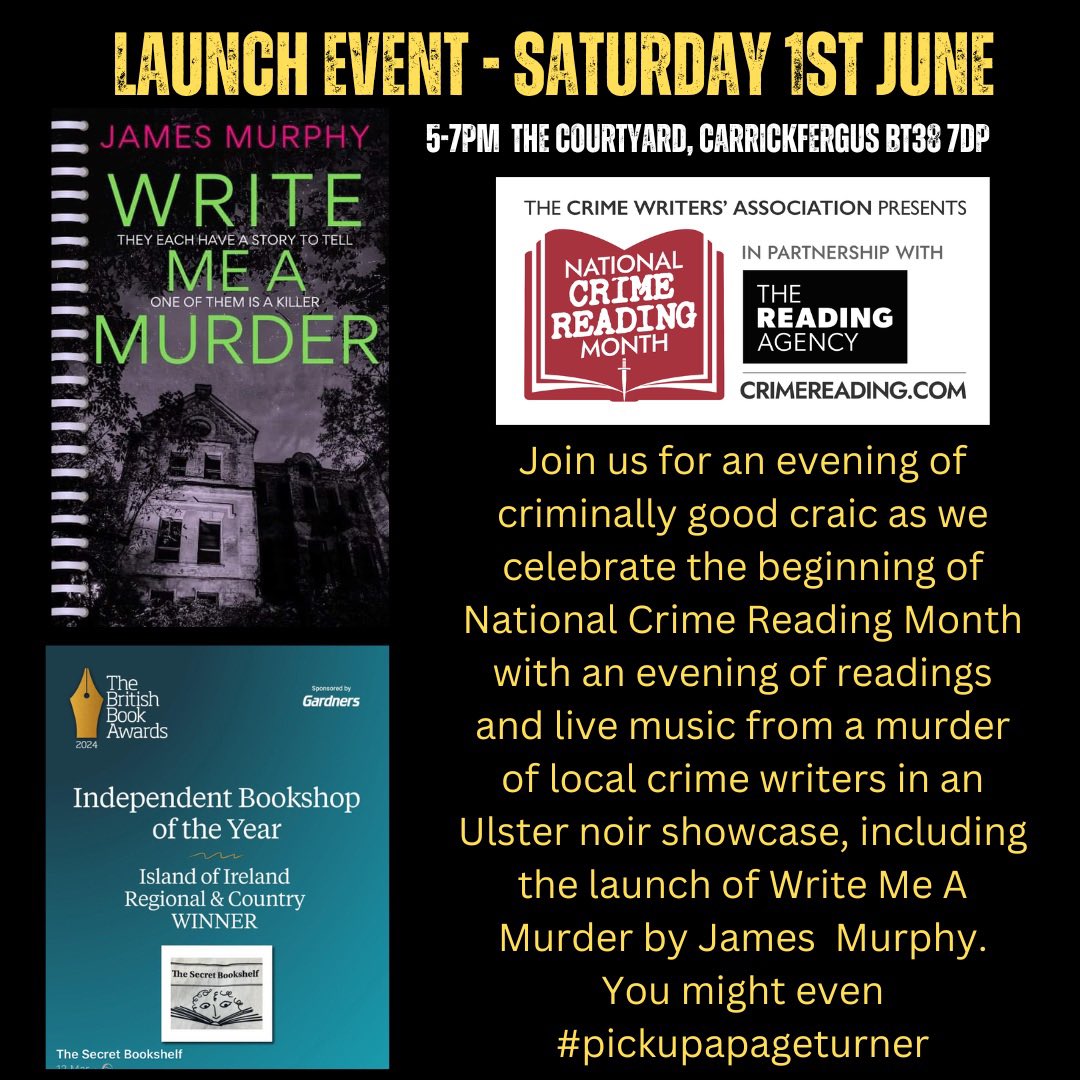 ⭐️⭐️⭐️SAVE THE DATE-JUNE 1ST⭐️⭐️⭐️
I’m thrilled to be again representing @The_CWA across #NationalCrimeReadingMonth throughout June. Even more thrilled to be having a joint launch event for that, and for, Write Me A Murder alongside my partners in crime and