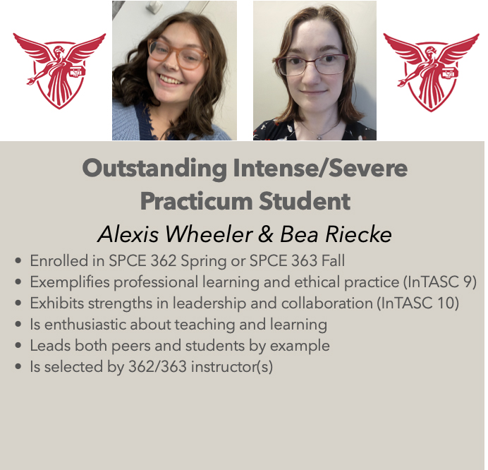 Congratulations to our Outstanding Intense/Severe Practicum Students Alexis Wheeler & Bea Riecke #WeFly #chirpchirp