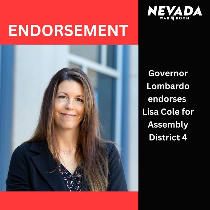 A job creator and business leader, @LisaColeNV is ready to fight for Nevada families.

Governor Lombardo endorsed her candidacy for #AD4 because we need leaders like her representing us in Carson City!

#NVleg