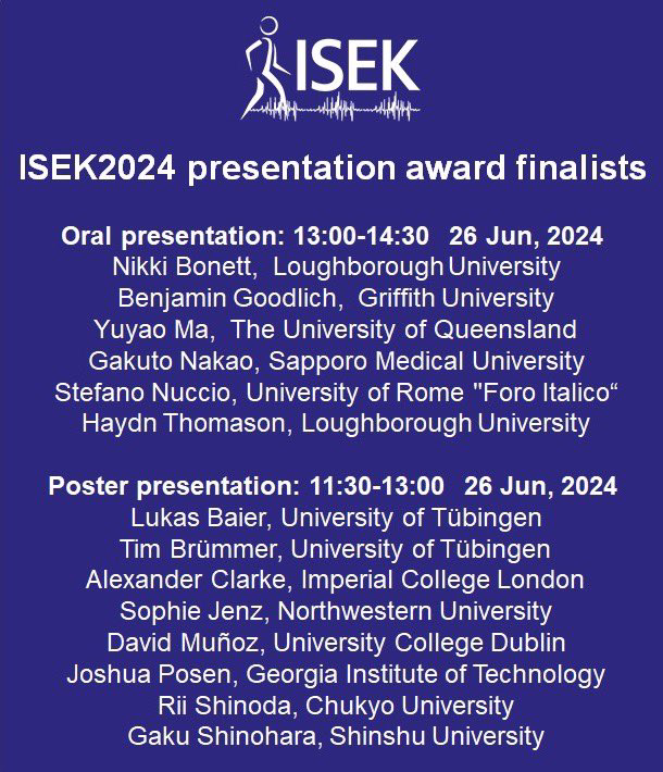 We are thrilled to announce the #ISEK2024 oral and poster presentation award finalists. Looking forward to the presentations.