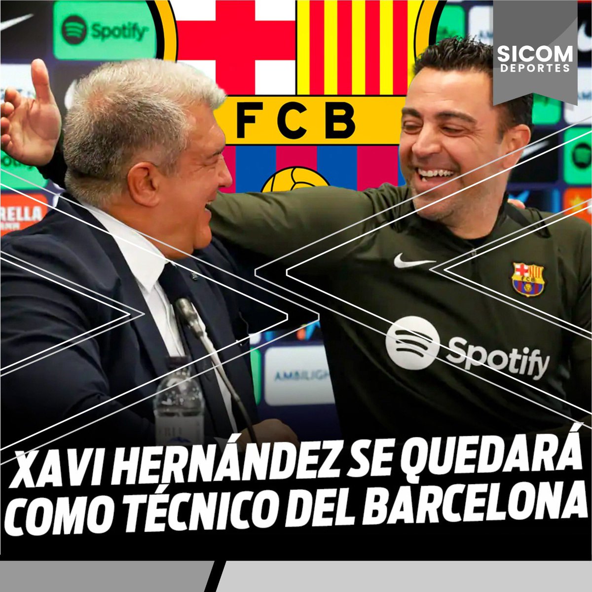 #SicomDeportes | ¡QUE SIEMPRE NO SE VA! Joan Laporta informó que Xavi Hernández se quedará en el banquillo del Barcelona a pesar de que Xavi comentó que dejaría a los blaugranas al finalizar la temporada.