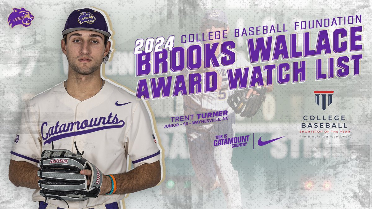 .@Catamounts junior SS Trent Turner was among 100 players on the 2024 Brooks Wallace Award Watch List, given to the nation's top shortstop. Turner is second in the @SoConSports with 109 assists and has helped turn 33 double-plays. 🔗- tinyurl.com/bdz78883 #CatamountCountry