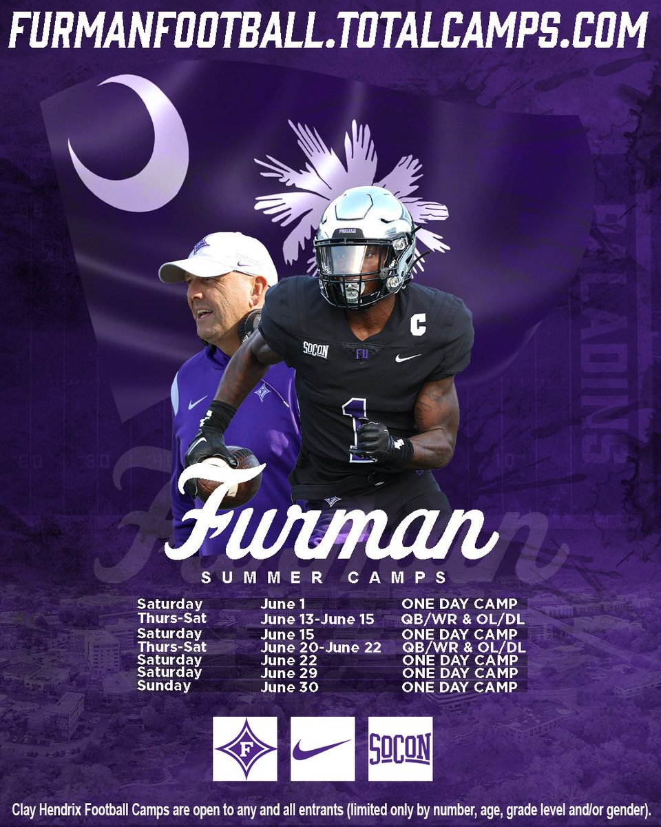 Come see us in Greenville this Summer‼️ 🔗 - furmanfootball.totalcamps.com/shop/EVENT #FUAllTheTime I #EliteIsTheStandard