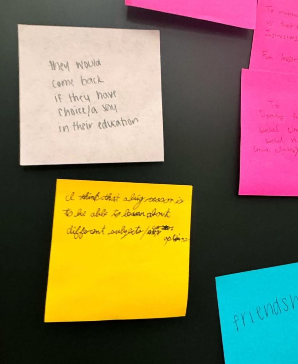 valued chance to engage w/GenZ adults in Innovation in Ed class this week @UVA -asked them at 1 point “why wld young people come to high school if they didn’t have to?” here’s sample of answers 1) they would come if they had a choice or say in their education #suptchat #satchat