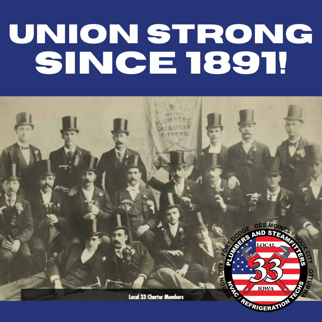 Throwback Thursday 🔧 Plumbers & Steamfitters Local 33 was founded in 1891! Guess you can say we’ve been doing this for a while! Proud to train & represent the best tradespeople in the mechanical & service industries!💰💪

#uaproud #unionproud #iowaconstruction #iowaskilledtrades