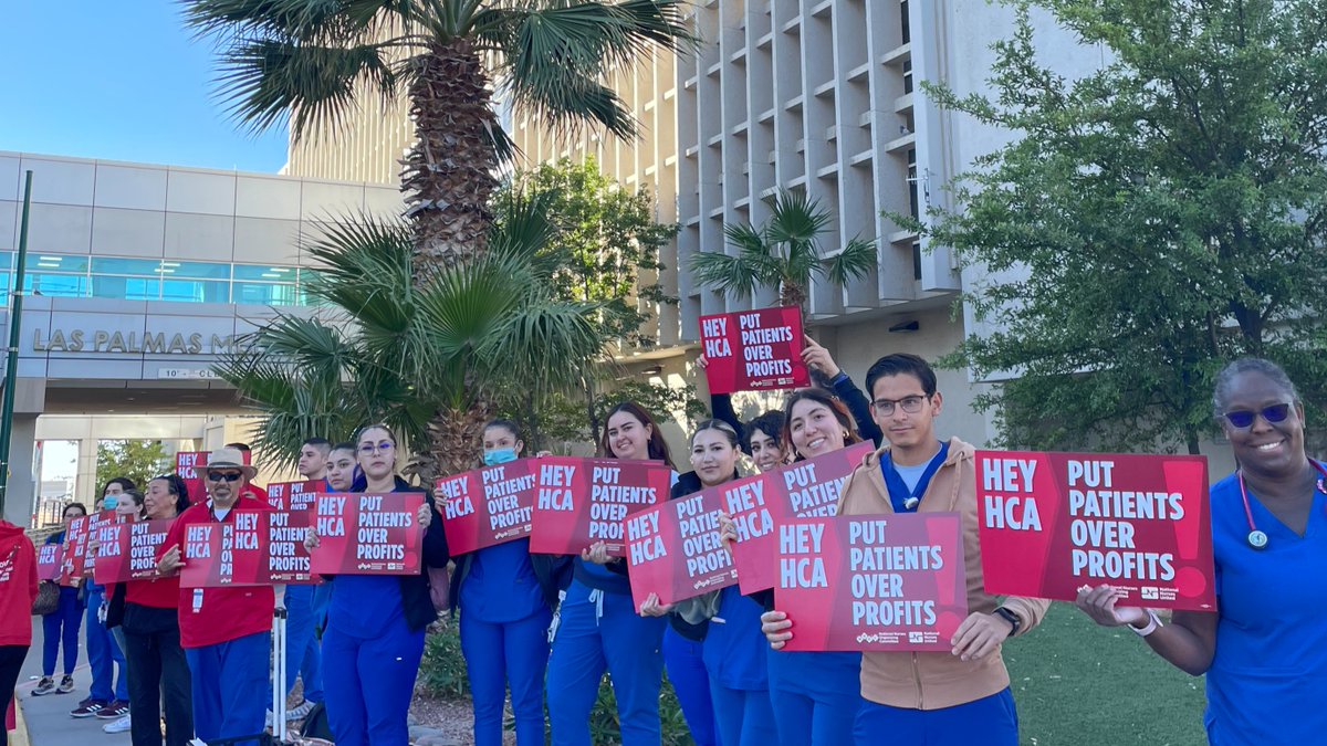 It's a great day to speak up for patients! 📢 Nurses at @HCAhealthcare's Las Palmas Hospital in El Paso, TX rallied this morning to demand better. Together, we can take on the greediest corporations to ensure better patient care and better working conditions! ✊