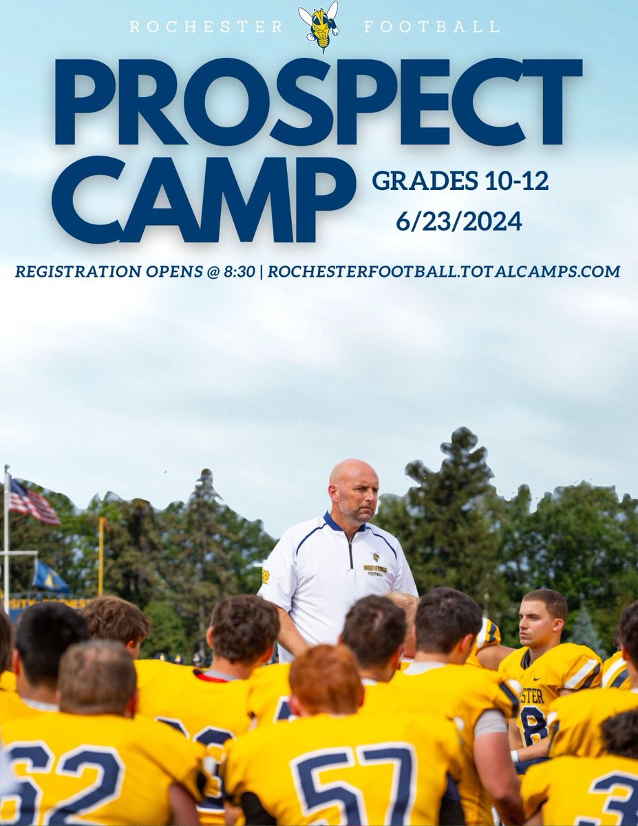 We are fast approaching our prospect camp here at the University of Rochester. Don’t miss out on a great opportunity to be coached by our staff, see our facilities, and our beautiful campus! Link below 👇🏽 @UofRFootball #CLIMB #BeautifulDayinRochester rochesterfootball.totalcamps.com/About%20Us