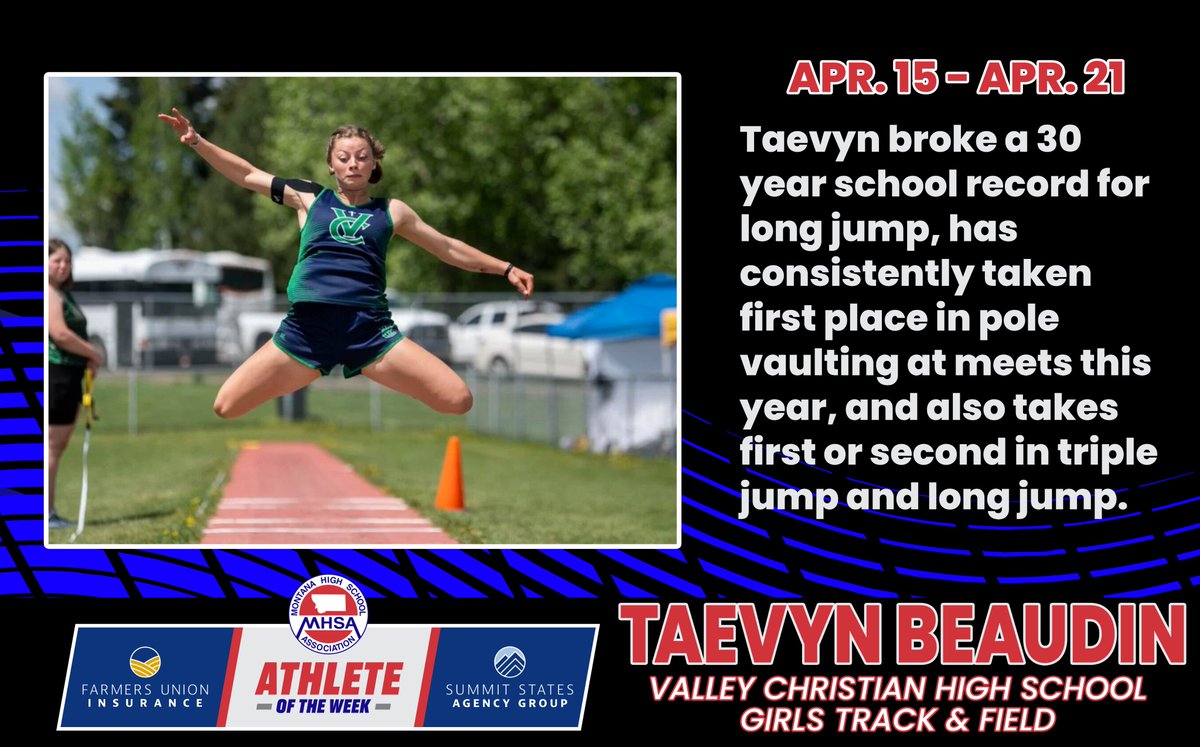 Congratulations to Taevyn Beaudin of Valley Christian High School for being named MHSA's Athlete of the Week presented by Summit States Agency Group, Farmers Union Insurance Visit mhsa.org/athleteofthewe… to nominate a future Athlete of the Week #MHSA #MHSAsports #athleteoftheweek