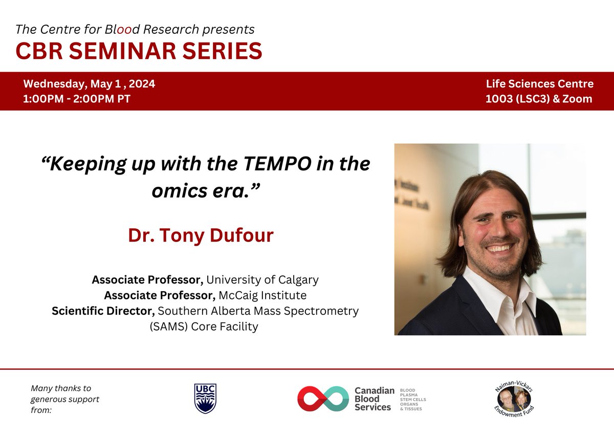 NEXT WEEK! CBR Seminar Series with Dr. Tony Dufour on, 'Keeping up with the TEMPO in the omics era.' Join us in LSC3/Zoom from 1-2PM. See you there! Learn more: cbr.ubc.ca/events/seminar… #research #science #seminar