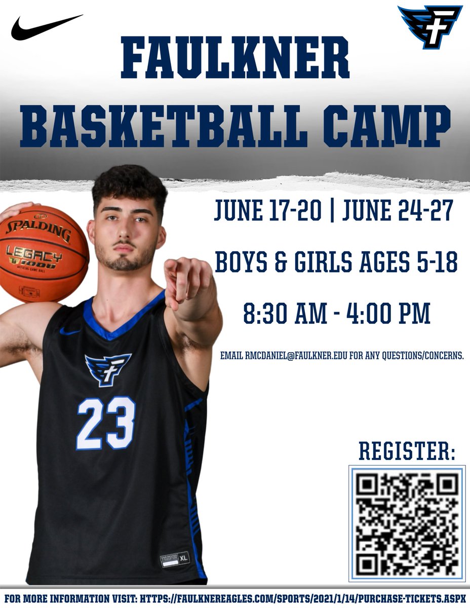 Camp will be here before you know it! Register today! 🔗 faulknereagles.com/sports/2021/1/… 📧 rmcdaniel@faulkner.edu