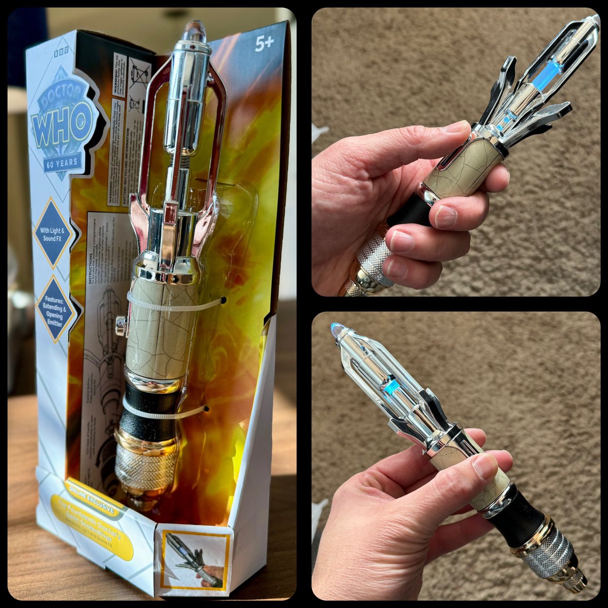 Pleasantly surprised with this chrome plated toy replica of the 14th Doctor’s Sonic screwdriver that I picked up from eBay!

Includes LEDs, slide-up action, and 5 different sound effects! 

Perfect for cons!

#doctorwho #14thdoctor #sonicscrewdriver #DavidTennant #spproductions