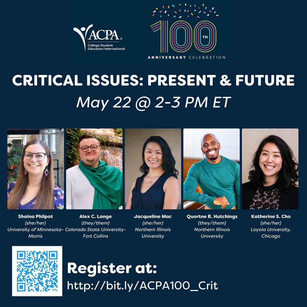 Emerging scholars & scholar practitioners discuss critical concerns facing higher education. This webinar centers our commitment to racial justice and decolonization & ACPA's commitment to growth, intentionality, and progress in the field. Register for this FREE webinar today!