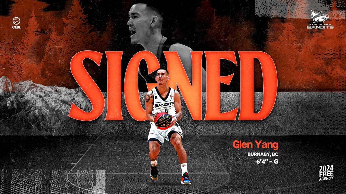 Welcome back to BC, Glen. 🫡

We have signed Burnaby-born guard @G_Yang13 for the 2024 season. 🤝

2024 will be Yang's second season in the @cebleague, bringing experience from leagues in Europe and Asia as well as U SPORTS.

Story: thebandits.ca/vancouver-band…

#LikeABandit