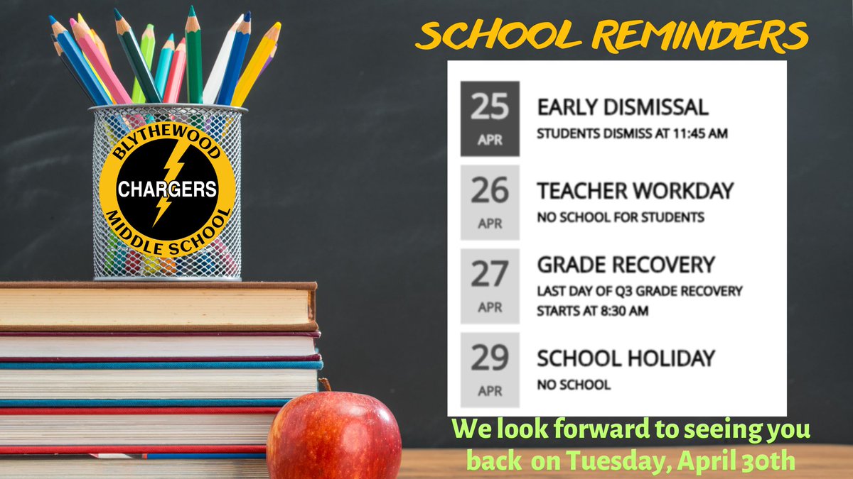 🗣️Reminders about teacher workday, student holidays, and Grade Recovery 🖤💛