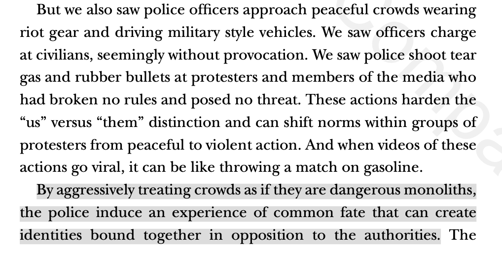 Universities are failing. They badly misunderstand crowd psychology. 'By aggressively treating crowds as if they are dangerous monoliths, the police...create identities bound together in opposition to the authorities' We wrote about this research in @PowerOfUsBook