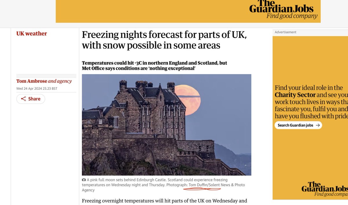 Nice to see the Guardian using my Pink Moon shot of @edinburghcastle