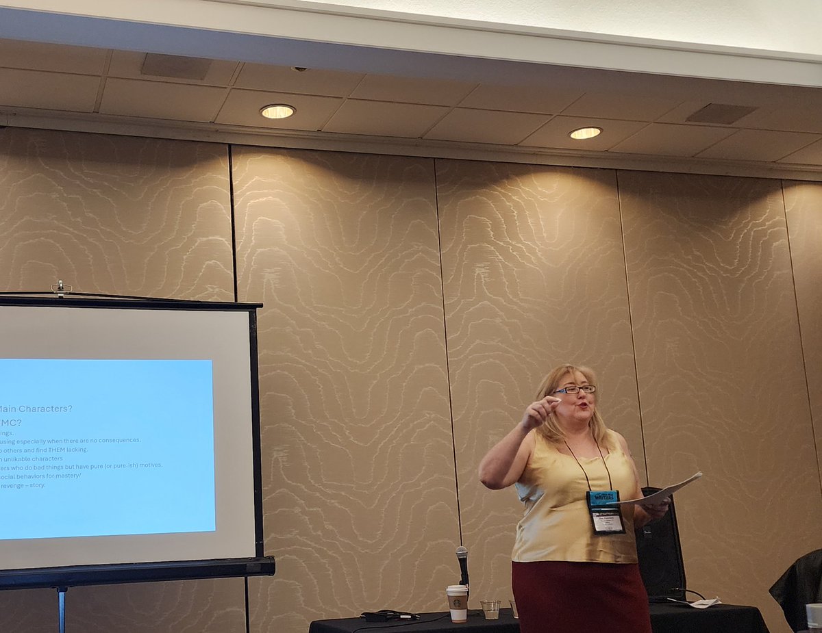 "Readers like to say 'I may have done some terrible things, but I have NOT. DONE. THAT.'"- "Learn to Write Unlikable Main Characters" with the amazing Deb Courney at Pikes Peak Writers Conference. <a href="/PikesPeakWrite/">Pikes Peak Writers</a>
#writecolorado #WritingConference #coloradoauthors #ppwc2024