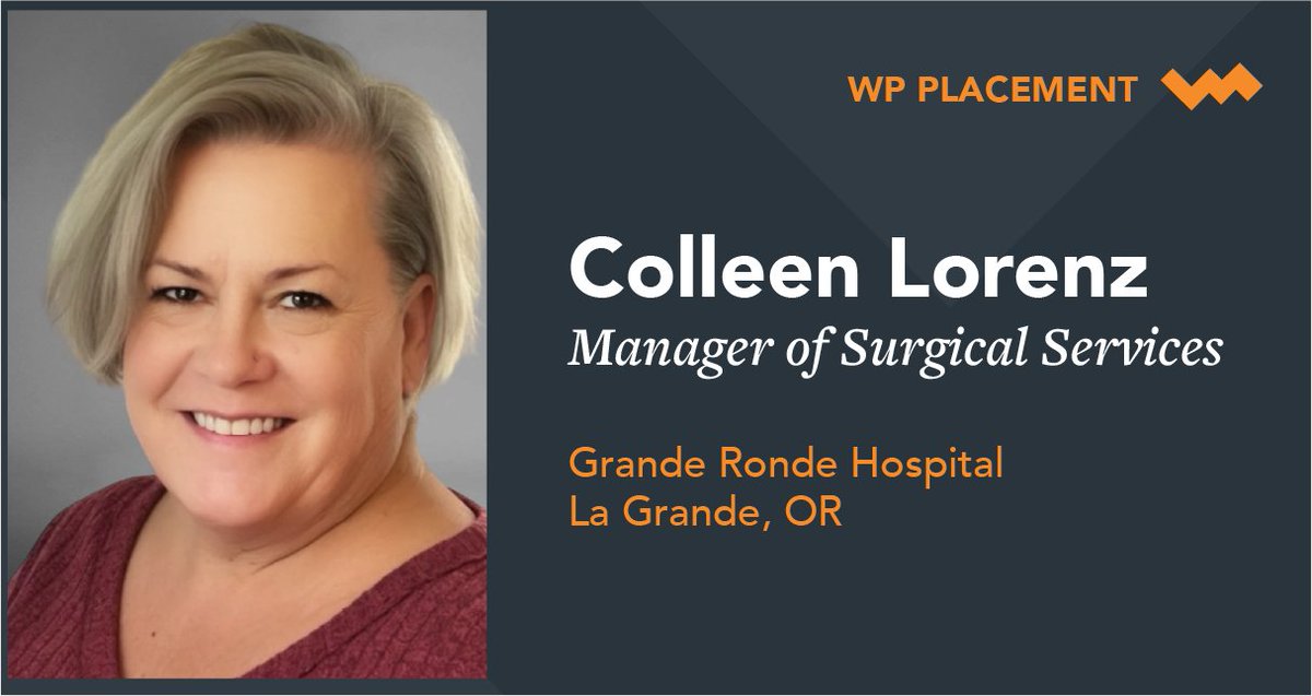 🌟Whitman Partners Placement Announcement🌟

Congratulations to Colleen Lorenz, the new Manager of Surgical Services at Grande Ronde Hospital in La Grande, OR.

▶ Read more here: whitmanpartners.com/new-placement-…

#perioperative #surgicalservices #placement #whitmanpartners