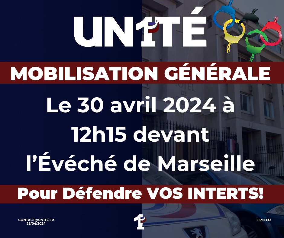Rendez-vous le 30 avril 2024 à 12h15 devant l'Évêché de Marseille !

Rapproche toi de ton délégué pour t'y rendre!

#mobilisationgenerale