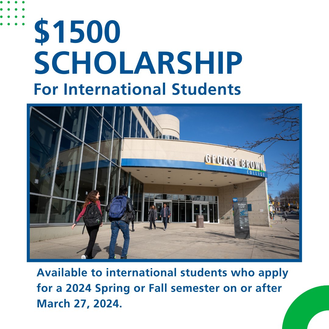 New international students with a valid study permit and current George Brown College (GBC) international students applying for a second program may be eligible for a $1,500 one-time scholarship. More information here: georgebrown.ca/new-scholarshi…