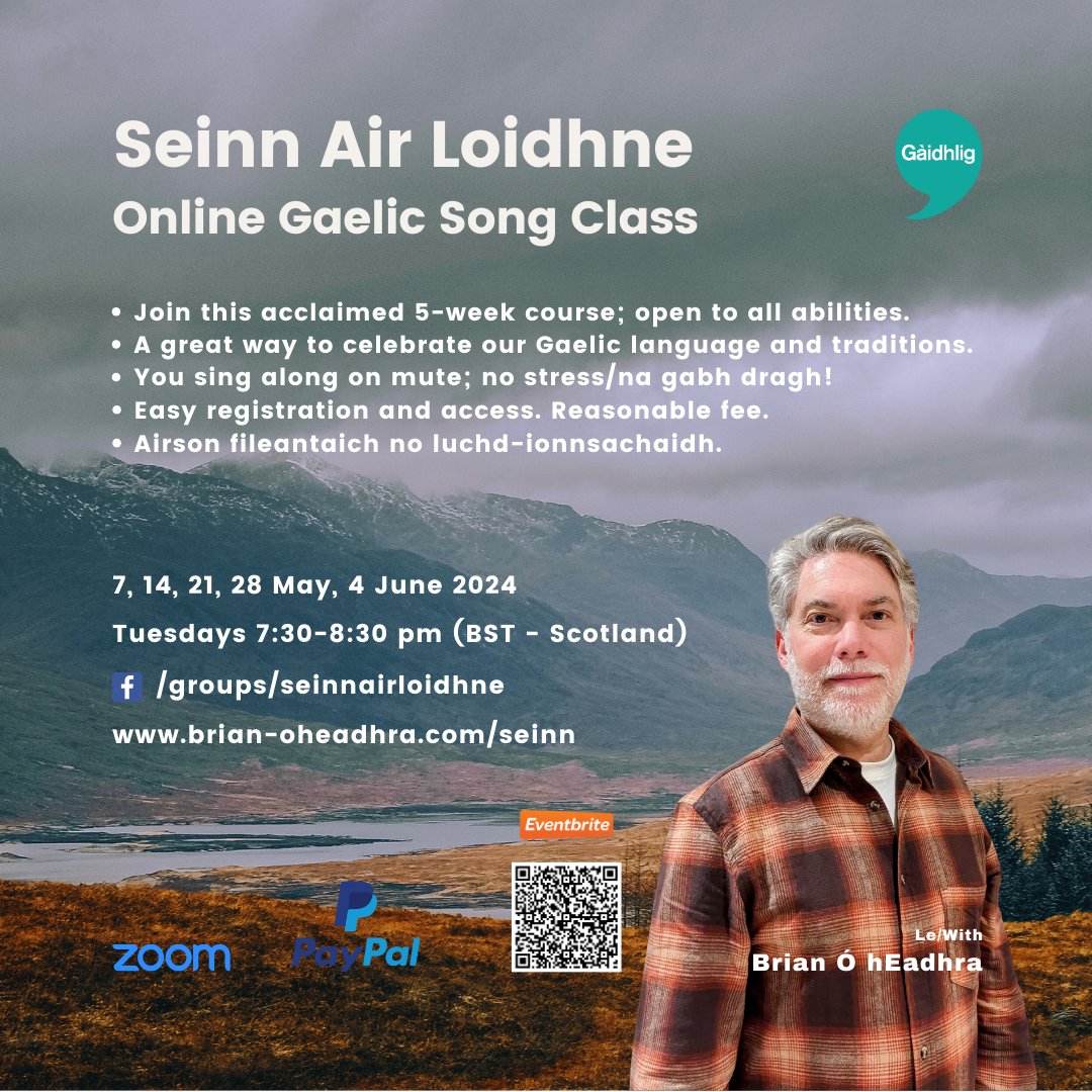 Registration is now open to join this five-week online Gaelic song class. Fàilte uile/All welcome. 🎵 Thigibh is seinnibh còmhla rium! 🎶 #gàidhlig #cleachdi eventbrite.co.uk/e/seinn-air-lo…