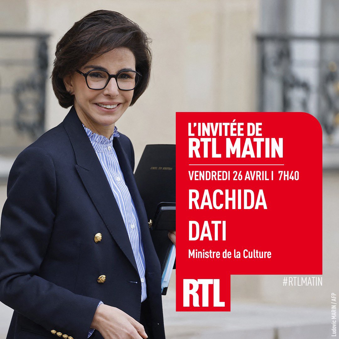 Europe de la culture / majorité numérique à 15 ans / taxe sur les livres d’occasion, @datirachida est l’invitée d’@amandine_begot ce vendredi à 7H40 dans #RTLMatin 📻